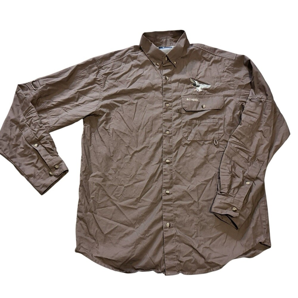Columbia PHG Shirt Men's Medium Gray Long Sleeve Button-Up Shirt Hunting outdoor